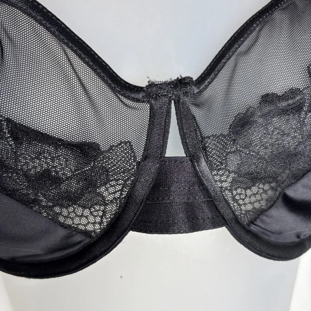 Torrid Curves size 1 Underwire Bra Lace Embroidered Sheer Floral black Sexy Lace